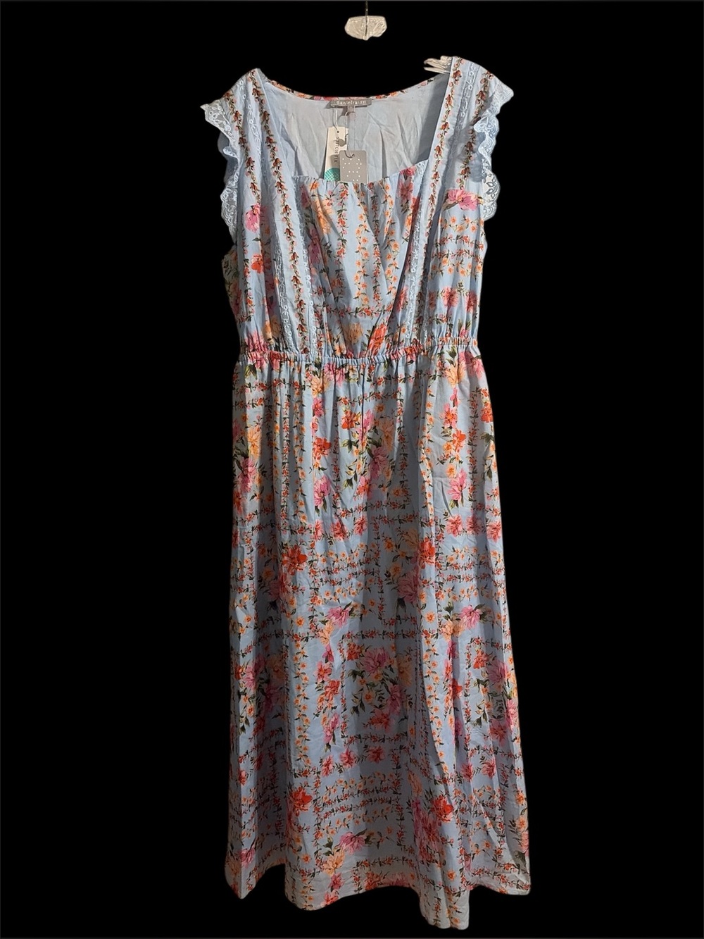 Daniel Rainn Light Blue Floral Tie-Waist Dress with Pink & Orange Blooms